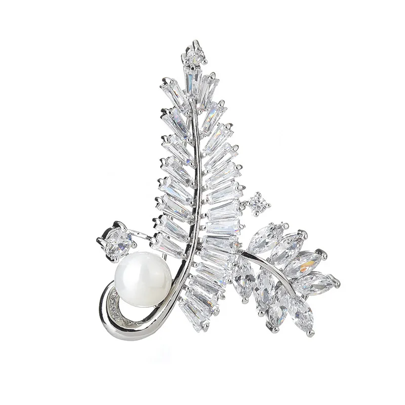

Korea Fashion Leaf Bouttoniere Temperament Olive Branch Corsage Wedding Party Luxury Zirconia Brooch Pin Jewelry
