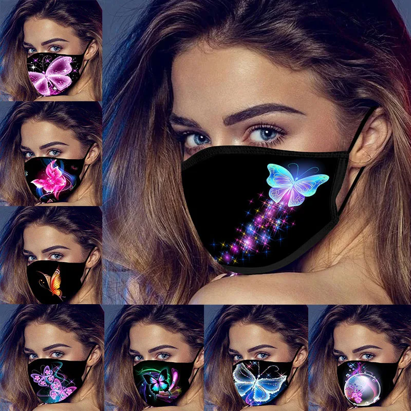 Многоразовая Пылезащитная маска для лица моющаяся со светящимися бабочками |