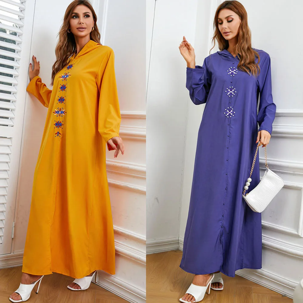 Марокканский кафтан Дубай Abaya женское Макси-платье с капюшоном Вышивка женская одежда