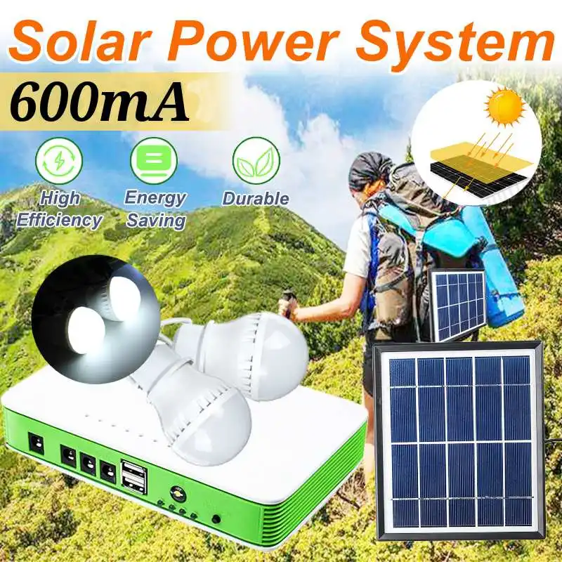 Портативный аварийный Домашний Светильник с солнечной панелью 2 светодиодных