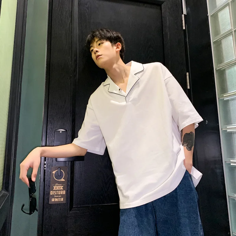 

Small lapel solid color POLO shirt short sleeve temperament summer men's T-shirt