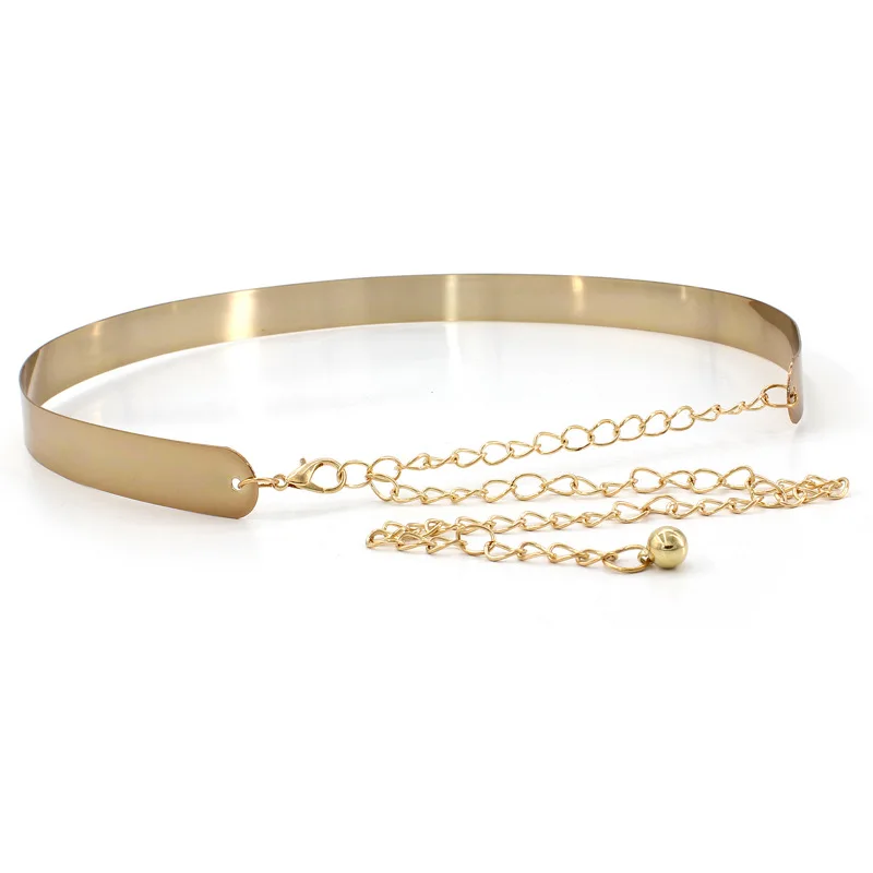 

Fashion Women Adjustable Metal Designer Belt Ladies Dress Luxury Bling Gold Silver Mirror Vintage Waistband with Waist Chain