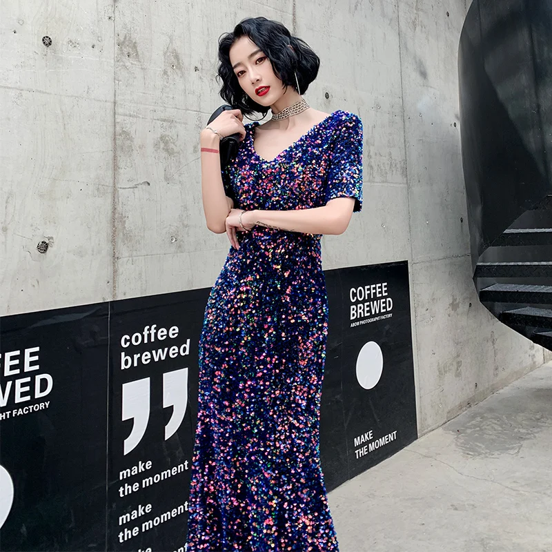 Женское вечернее платье с юбкой годе AE506 Элегантное Длинное коротким рукавом и