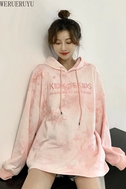 

WERUERUYU loose sweatshirt Women's 3D Printed tie-dye Tops Print sweater Long Sleeve for women sweet