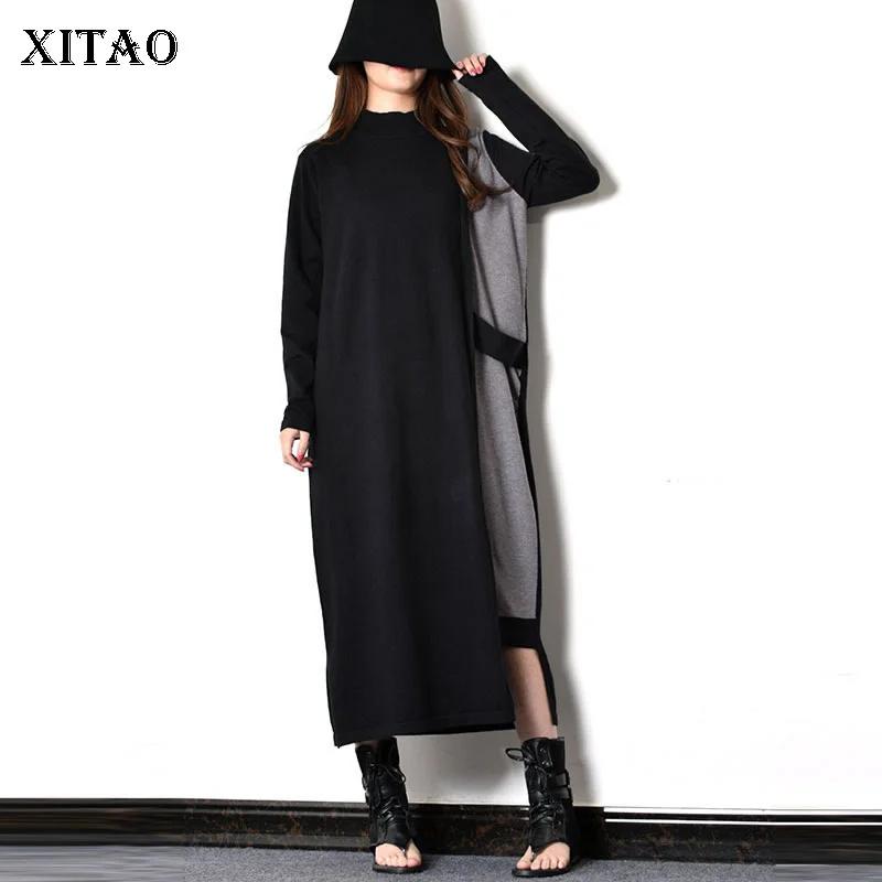 Женское Повседневное платье XITAO черное прямое с асимметричным разрезом и