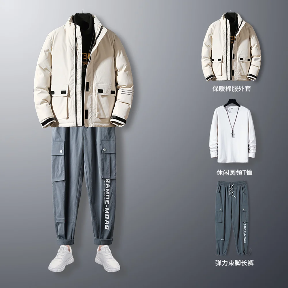 

Covrlge 3 Pieces Sets Winter Leisure Casual Suit Men's Trend All-match Long-sleeved Cotton Coat+Shirt+Pants 3-piece Suit MSX023