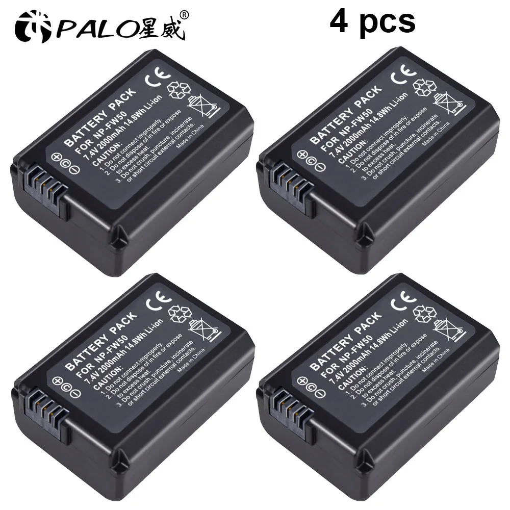 PALO 7,4 V 2000 мА/ч, NP-FW50 NP FW50 NPFW50 батарея Замена для sony Alpha 7 A7 7R a7R фотоаппаратов моментальной печати 7 s a7S a3000 a5000 a6000 NEX-5N 5C A55 - Цвет: 4PCS FW50 battery
