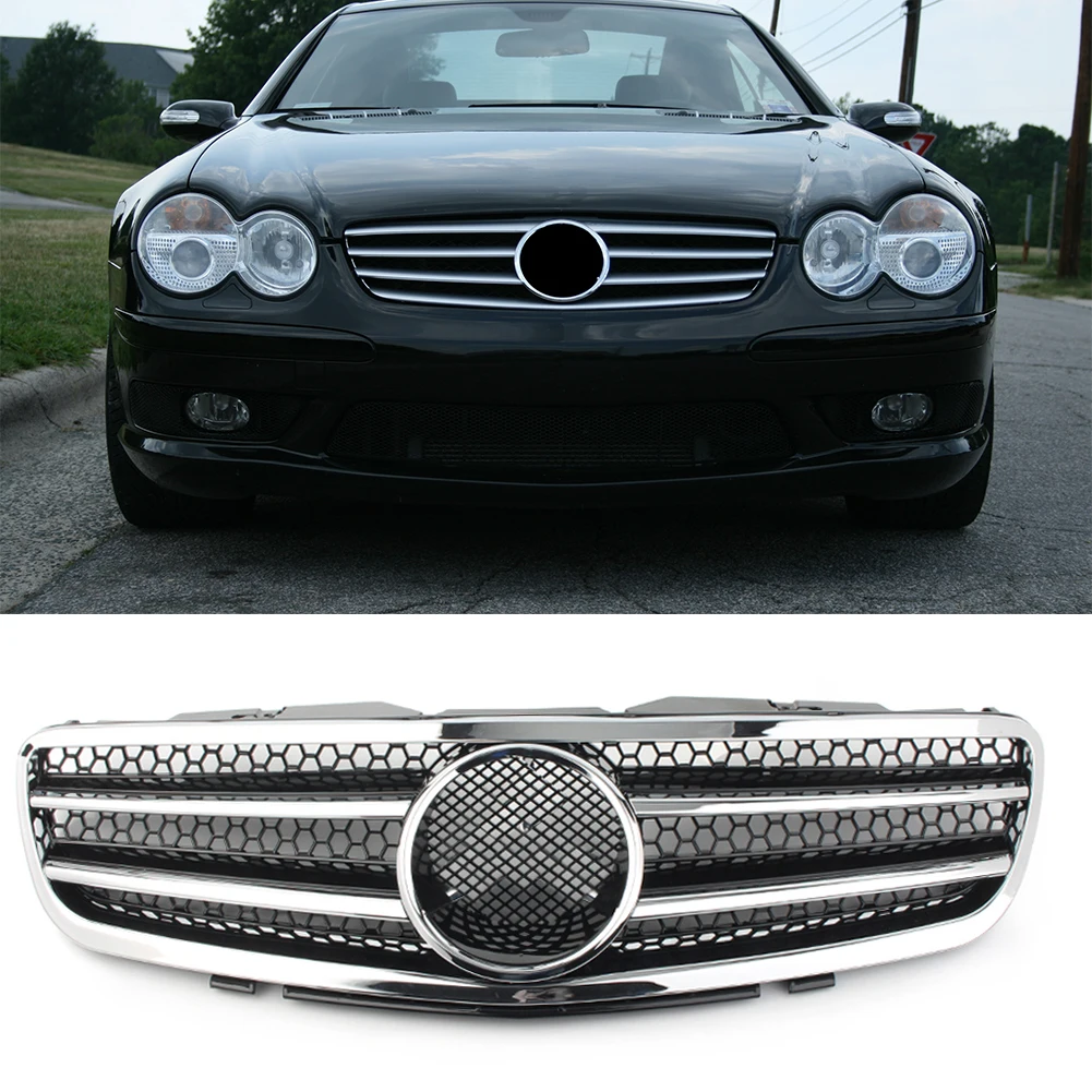 

Car Front Grille 2 Fin AMG Style Upper Grill For Mercedes Benz SL500 SL550 SL600 R230 2003 2004 2005 2006 2007 No Emblem