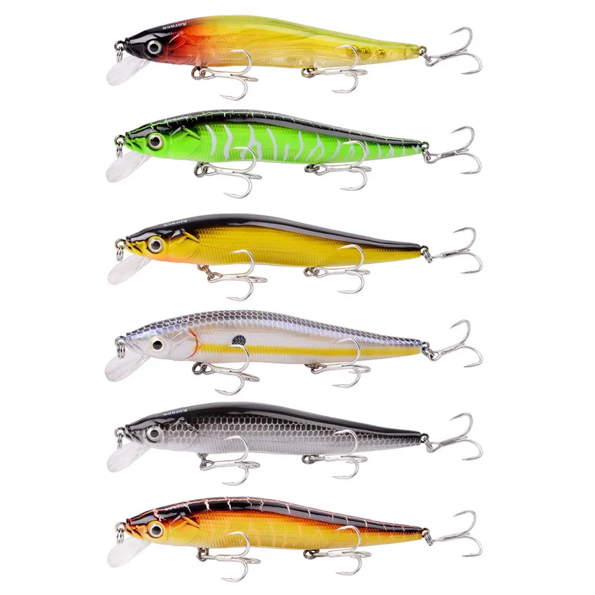 

6PCS Minnow Fishing Lure 12cm 14g Artificial Bait Wobblers Crankbait Quality Treble Hook For Trout Pike Carp Fishing Tackle