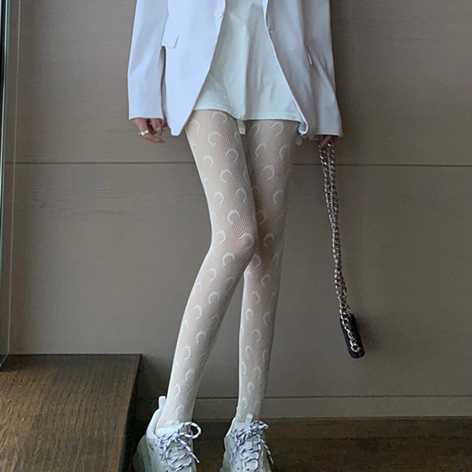 

SAGACE Women Fashion Sexy Stockings Moon Print Hollow Mesh Lace Tights Tight Underwear Show Leg High Daily medias 2021