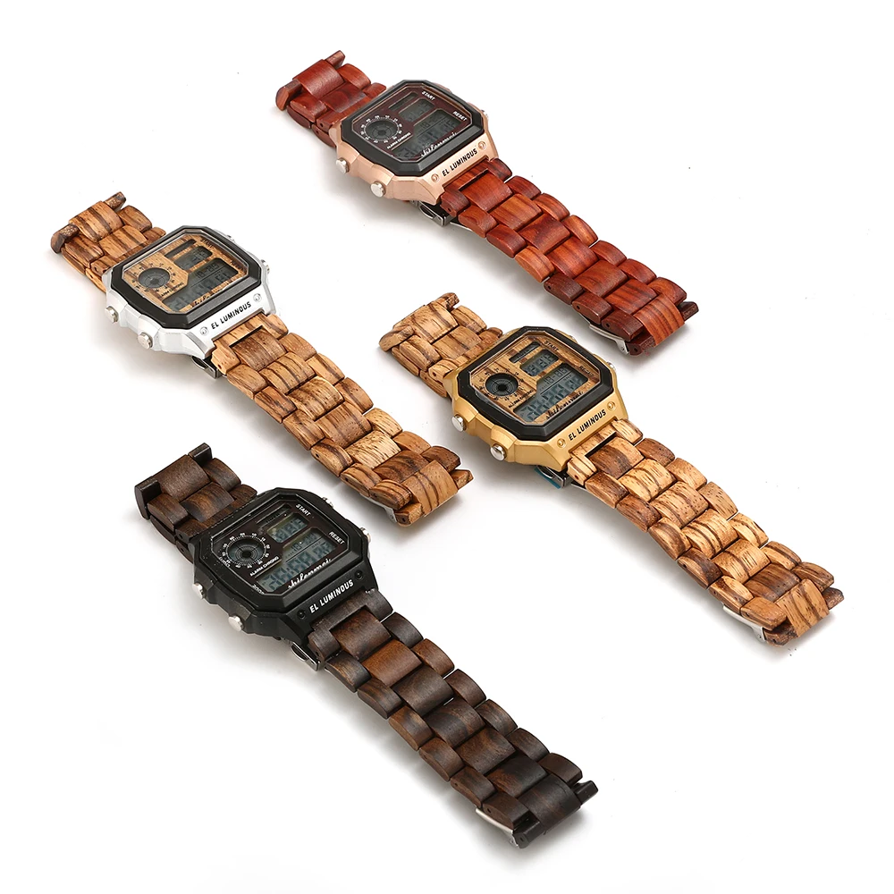 

Shifenmei Digital Watch Men Waterproof Luxury Brand Wooden Men's Watches LED Alarm Sport Electronic Watch Male Relogio Masculino
