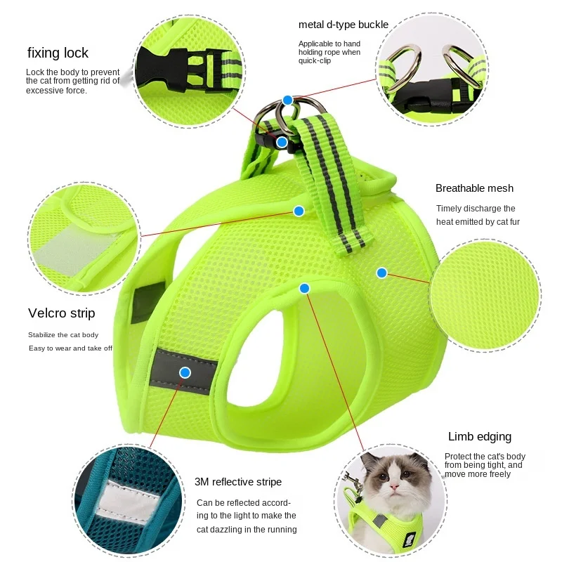 Кошачья Собачья Регулируемая жилетка-переноска для выгула щенков Ремень-поводок из полиэстеровой сетки для маленьких и средних домашних животных.