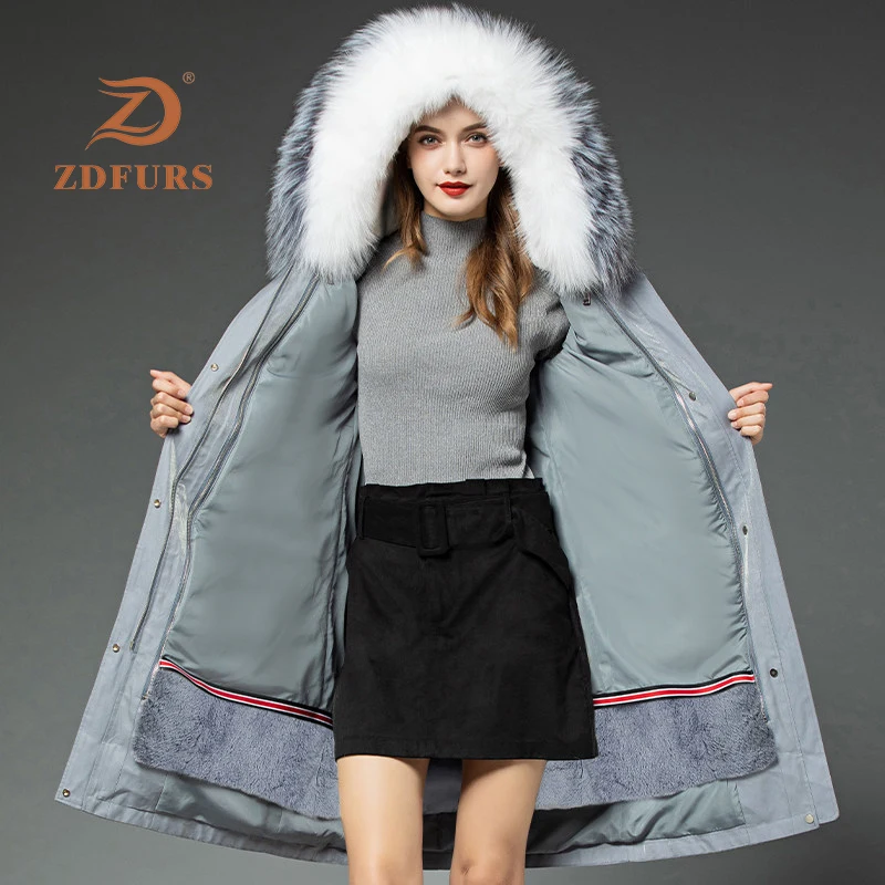 ZDFURS * 2019 парка шуба из кролика рекс с мехом зимняя куртка женские натуральный