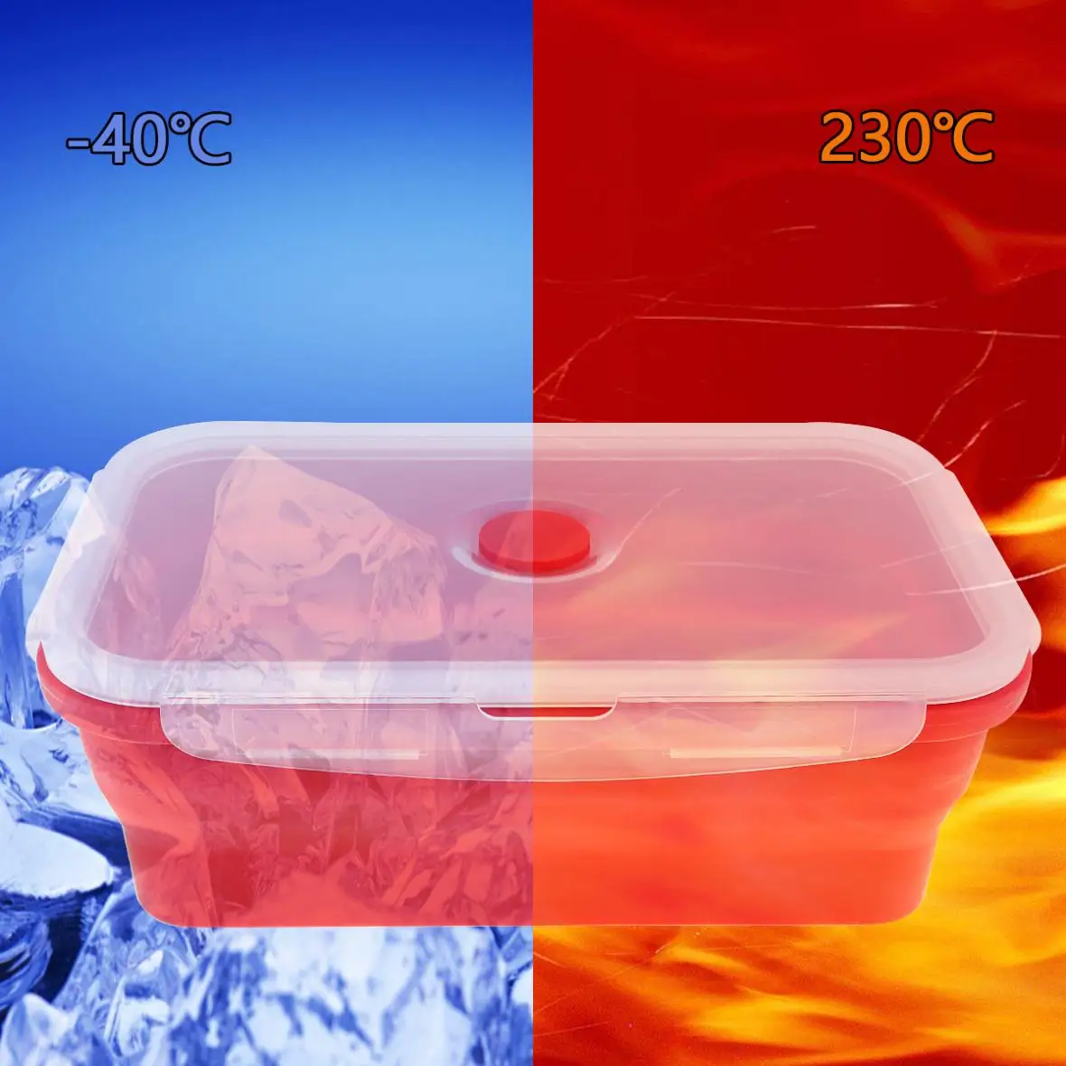 1250 мл Красная портативная коробка для завтрака прямоугольная силиконовая