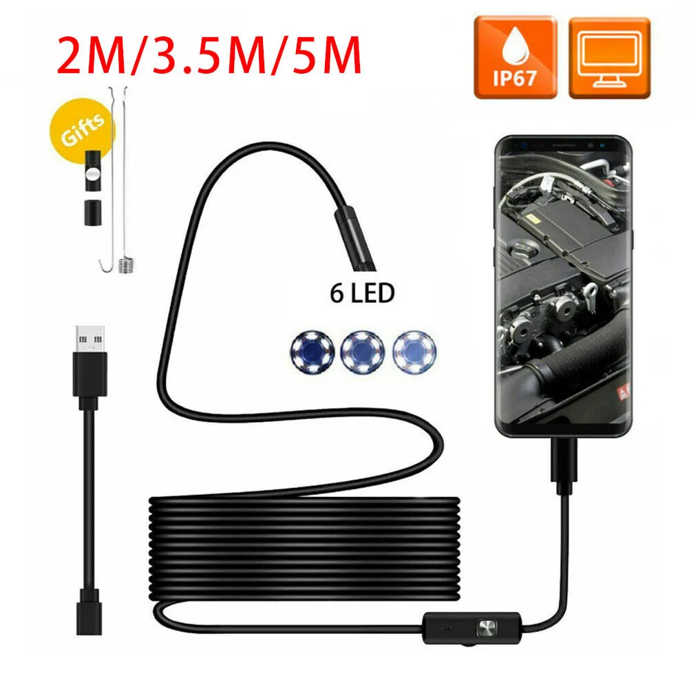 Водонепроницаемый USB эндоскоп бороскоп Гибкая смотровая Камера Android мобильный