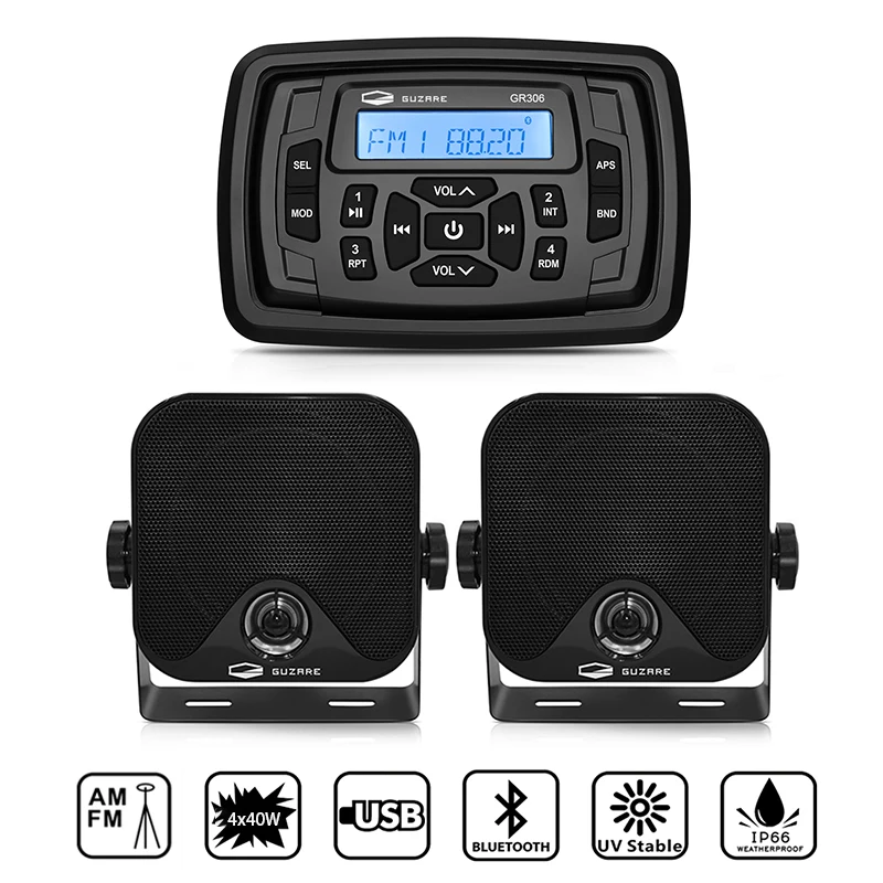 

Морской Bluetooth стерео приемник Лодка Радио Аудио Звуковая система FM MP3 Автомобильный плеер + 4-дюймовый морской водонепроницаемый динамик для RV SPA Yach