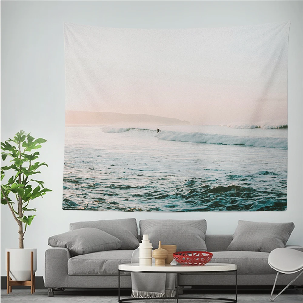 

Beach Waves Ocean Wall Tapestry Simple Style Printed Polyestry Wall Hanging Tapestry Beach Throw Blanket Home Decor Tapestry