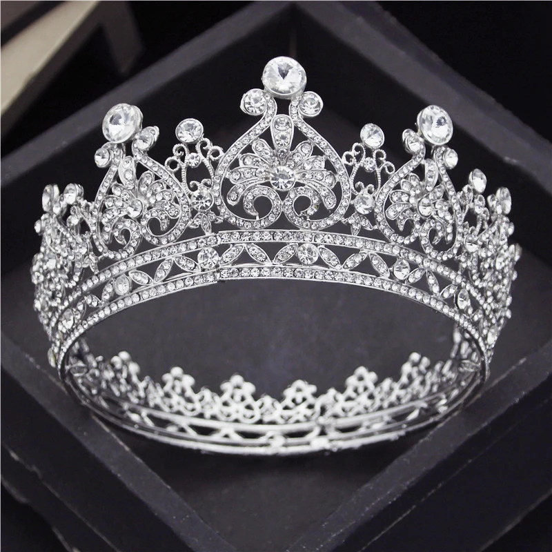 Барокко Queen корона с большими кругами стразы и короны свадебная диадема головной