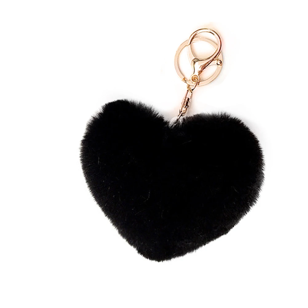 

2021 Cute Keychain Women Keychains Fake Rabbit Fur Heart Pompom Key Chain Women Girl Bag Cars Simple Fluffy Keyring Jewelry Gift