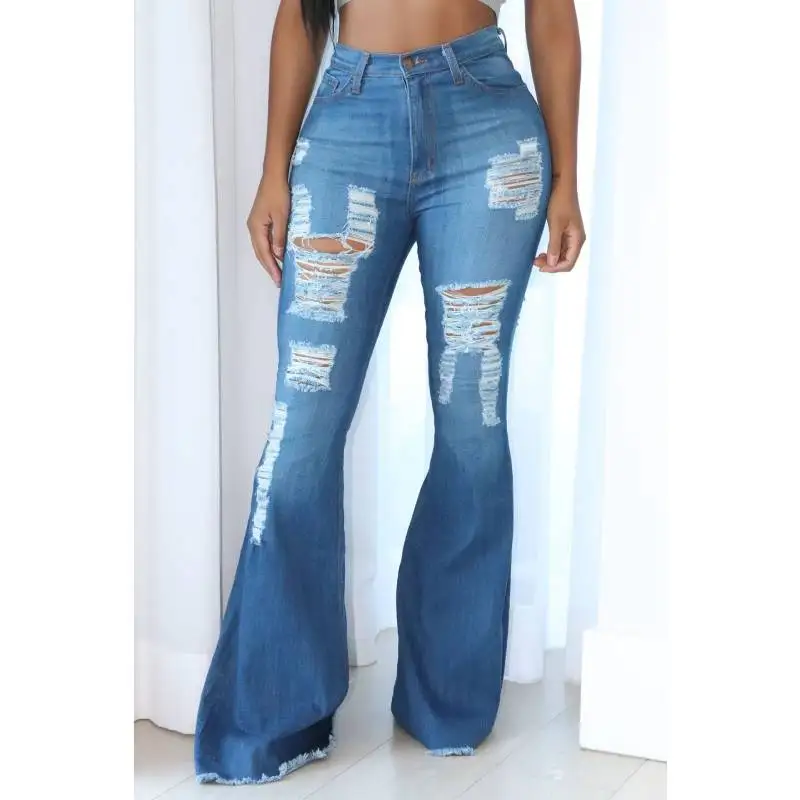 

Ripped Bell Bottom Jeans Pants Women High Waist Flared Jeans Hole Denim Lady Grunge Push Up Streetwear Plus Size Free Shipping