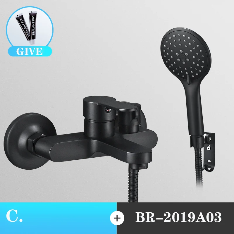 black brass bathroom shower faucet bath faucet mixer tap with hand shower head set wall mounted black shower set bathroom free global shipping