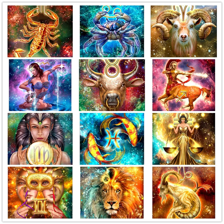 Камни в форме ромба/круглый дрель 5D DIY алмазная живопись &quotзодиака пейзаж&quot 3D