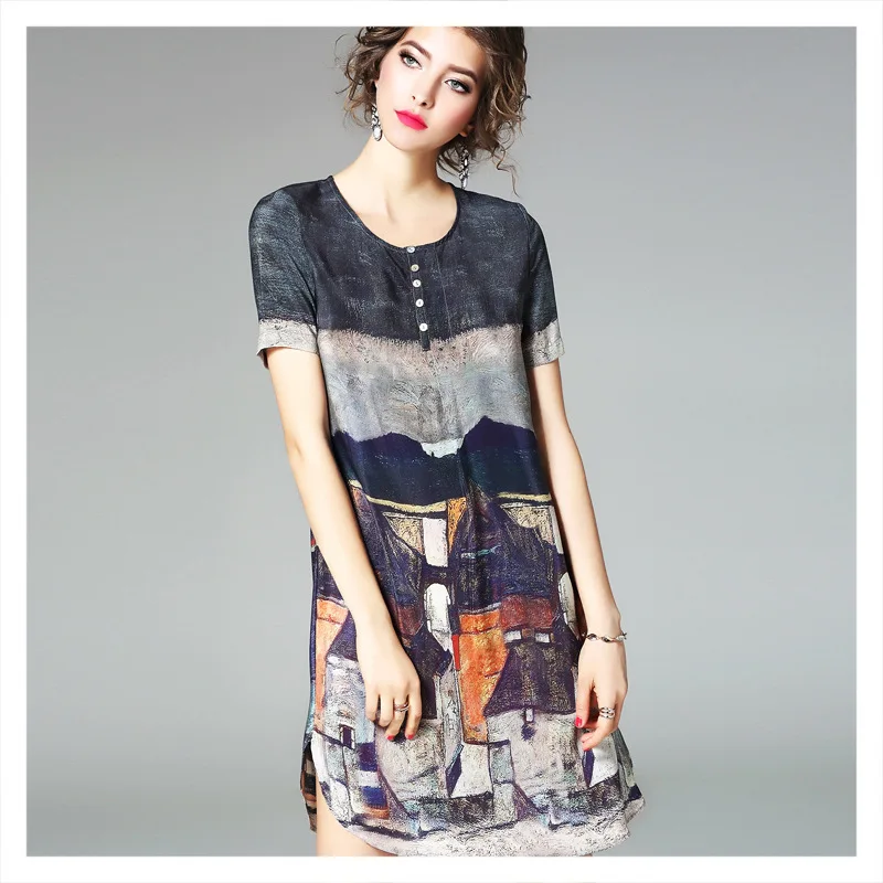Лето 2020 новое женское шелковое Ретро печатное элегантное свободное