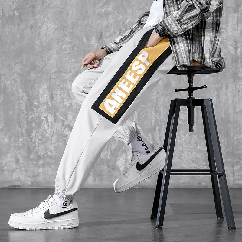 

Mens Cargo Pants Trousers Men Spring New Solid Hip Hop Ankle-Length Pants Sweatpants Fashion Casual Street Wear Loose Pants Men
