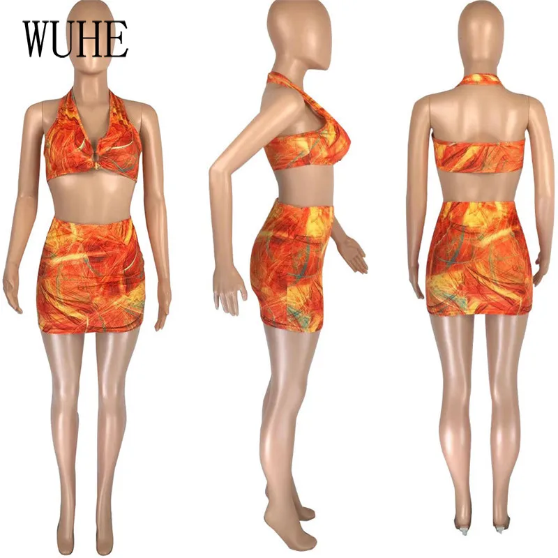 

WUHE Nightclub Party Outfits Sexy Deep V Neck Off Shoulder Sleeveless Top and Pleated Mini Skirts Casual Streetwear 2 Suits