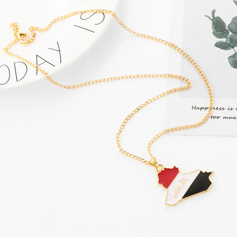 Ожерелье из сплава с картой страны флагом Ираком подвеской ожерелье для женщин