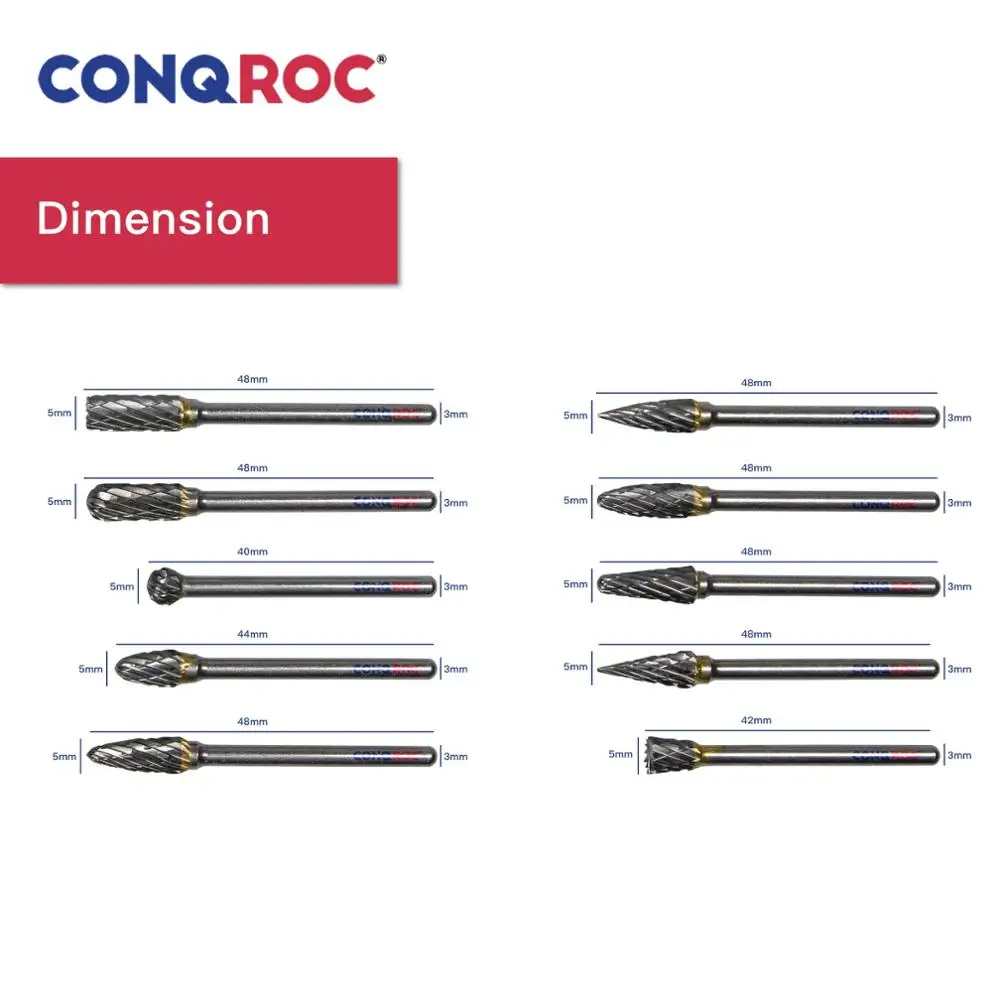 Набор твердосплавных заусенцев для гравировки диаметр 5 мм хвостовик 3 1/8 дюйма 10