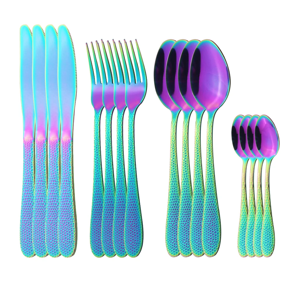 

4 детской одежды в цветах радуги столовая посуда набор серебряных изделий набор столовых приборов ножи вилка Кофе чайная ложка нержавеющая ...