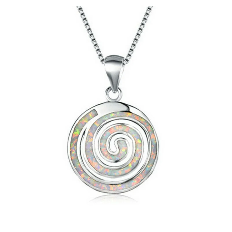 

Fashion Silver White Simulated Opal Necklace Pendant Xmas Birthday Gift Jewelry