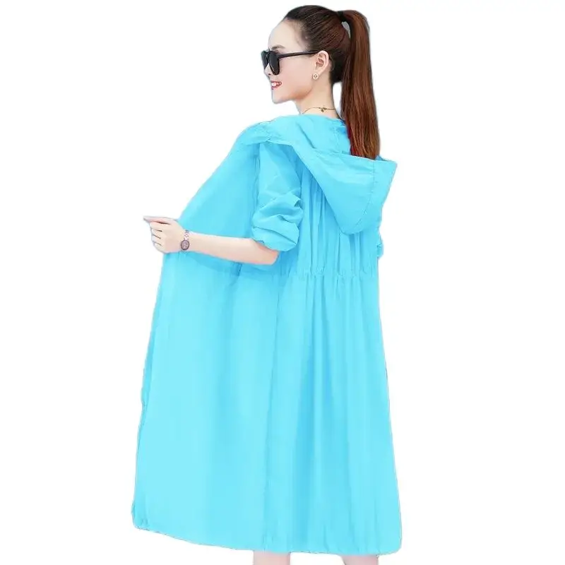 

Women's Sun Protection Clothing 2021 New Mid Long Receive Waist All-Match Long Sleeve Zip Hood Summer Sunscreen Clothes Ins Tide