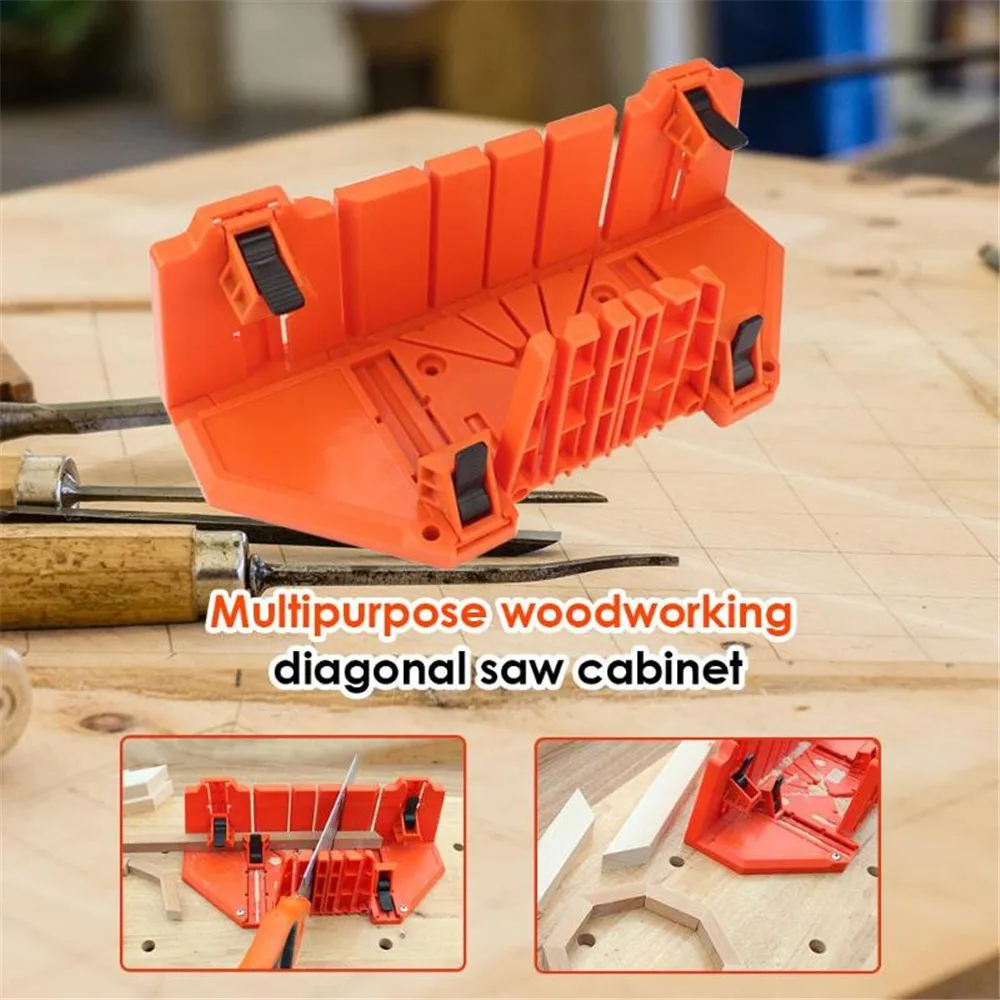 12/14inch Multifunctional Saw Box Miter Cabinet Saw Guide Woodworking Orange ABS Plastic Mitre Box Saw Cabinet with Clamp