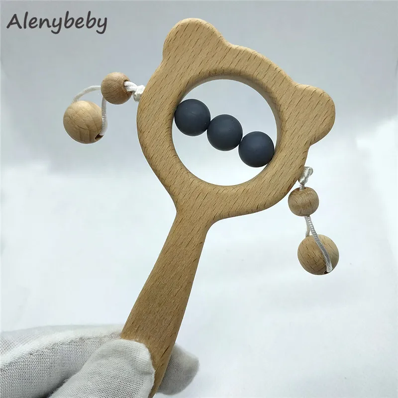 1 шт. Бук деревянная погремушка игрушки силиконовые бусины Прорезыватель для