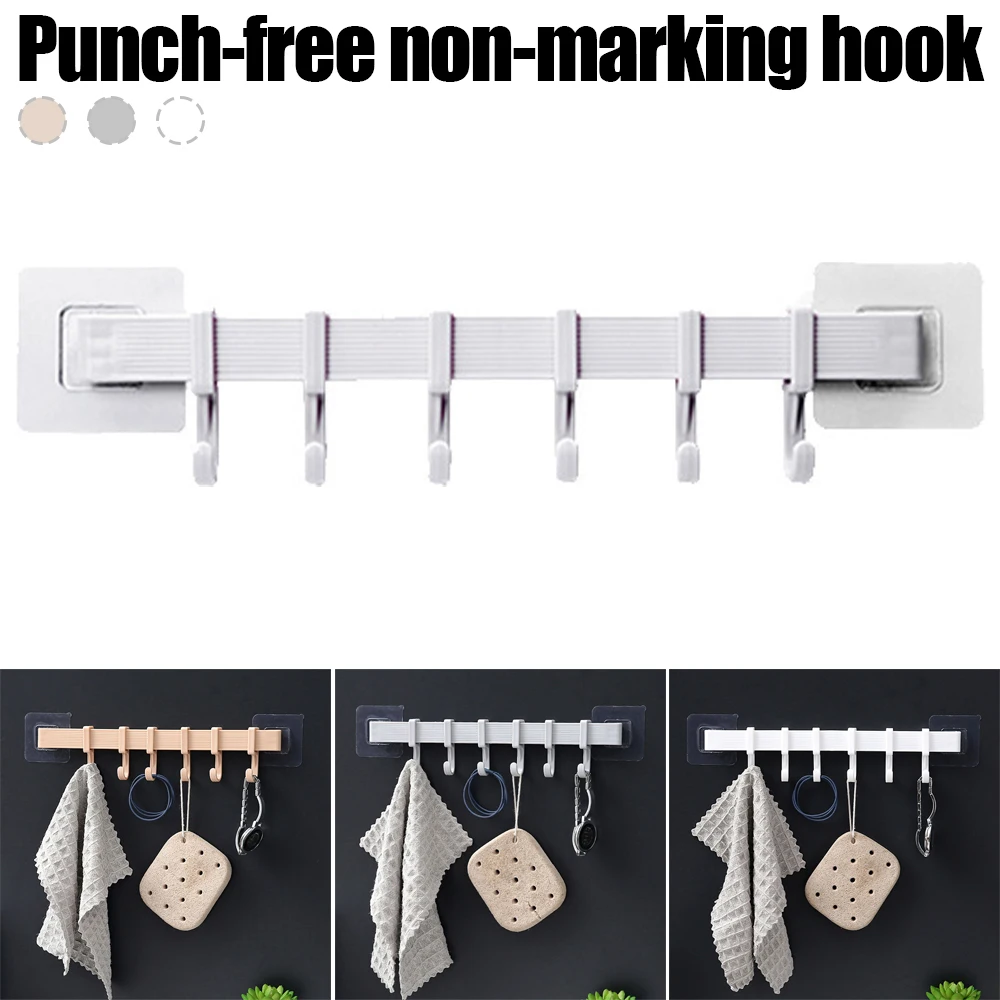 

1PC Seamless 6 Hooks Kitchen Wall Suction Plastic Hook Bathroom Door Six Row Hook Punch Free Hanging Hooks For Kitchen Bathroom