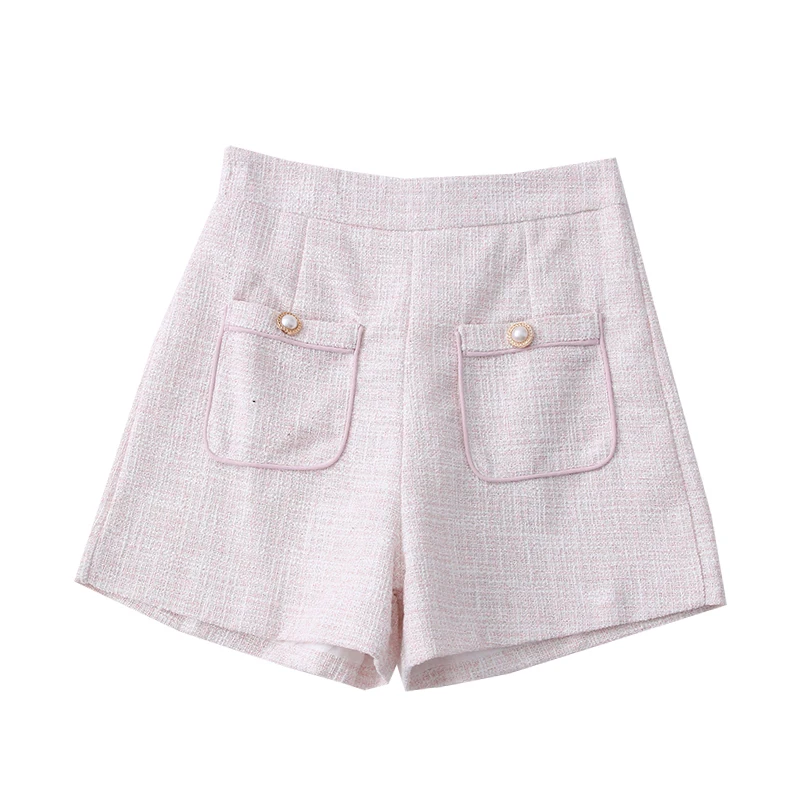 

Small Fragrant Tweed High-waisted Thin Double-pocket Design Shorts Wide-leg Pants Women's Fashion All-match