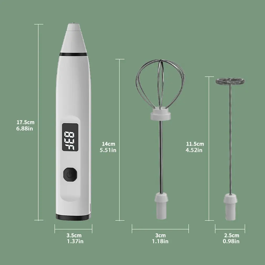 

USB Rechargeable Double Spring Whisk Head Electric Milk Frother Two Speeds Stainless Steel Handheld Drinking Mixer