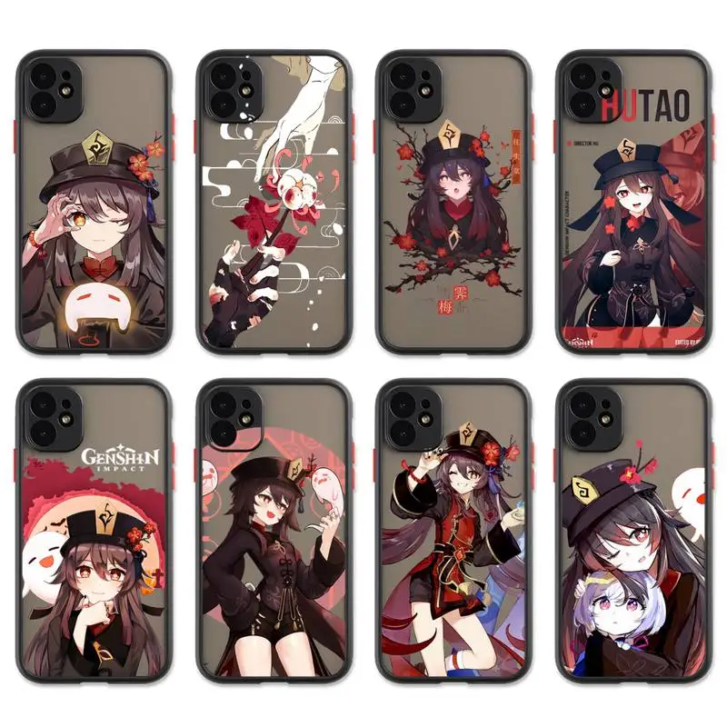 

HuTao Hot Genshin Impact Phone Case For IPhone 13 12 11 Pro Max Xs Xr X 7 8 Plus Black Matte Translucent Cover Funda Coque