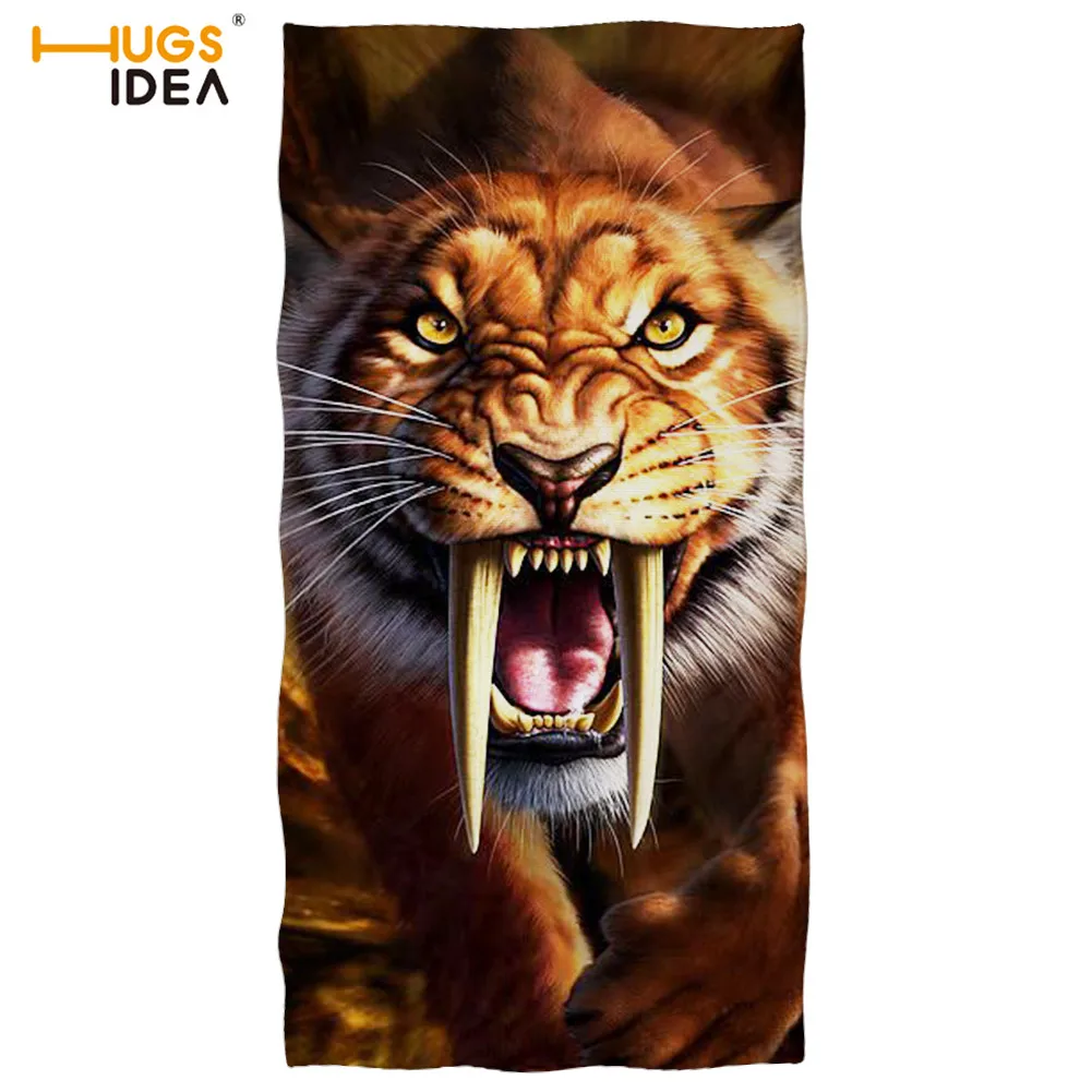 Хлопковое пляжное/банное полотенце HUGSIDEA с Саблезубыми зубцами и тигром для душа
