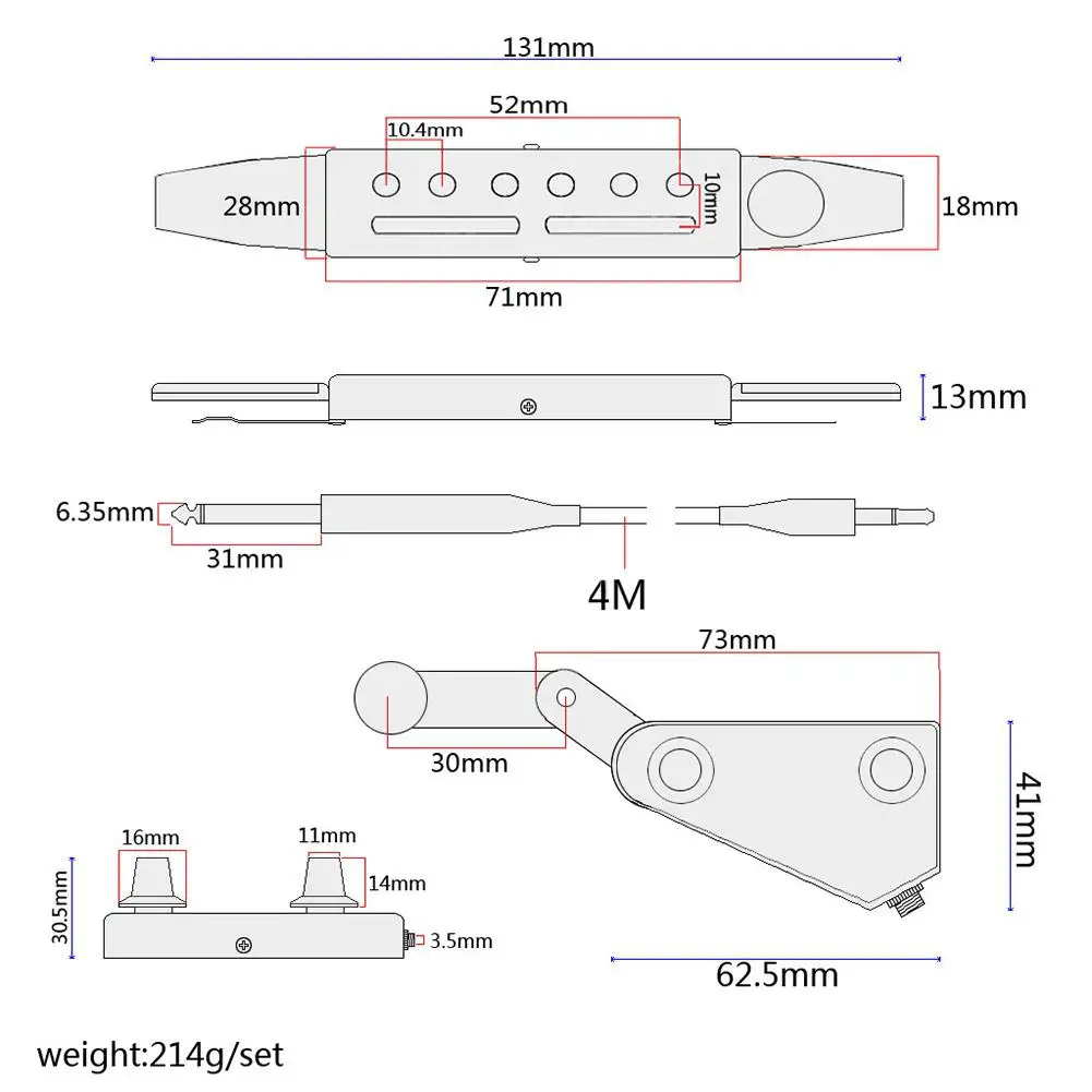 

Acoustic Guitar Sound Hole Pickup 6-point Crossbar Pickups with Adjustment Equalizer Tone + Volume