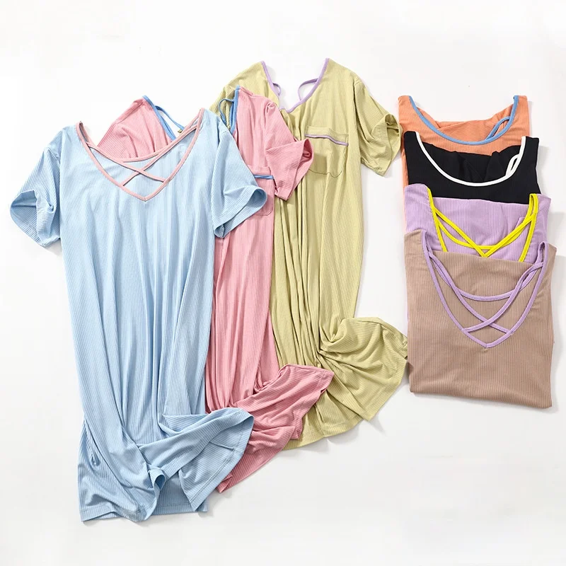 Nightdress Female 2021 Nightgowns New Summer Modal Loose Thin Pajamas Beautiful Back Sexy Long Breathable Dress