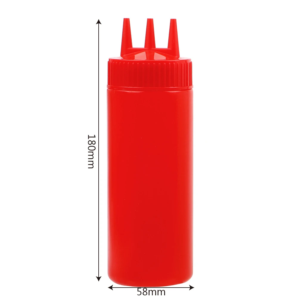 

2021 New 5 Pcs 3 Holes 300ml Twist Cap Plastic Squeeze Bottle Ketchup Condiment Dispenser Sauces Bottles Kitchen Gadget