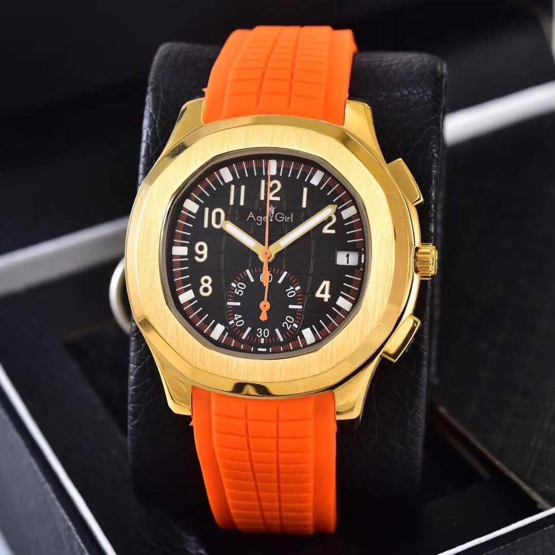 

Classic New Automatic Mechanical Men Yellow Gold Blue Rubber Sapphire Stainless Steel Transparent Glass Black Sport Watch
