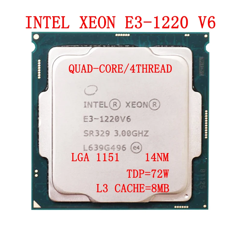 

Intel Xeon Processor E3-1220 v6 e3 1220 v6 8M cache, 3.00 GHz, TDP 72W Quad-Core LGA 1151 Server CPU