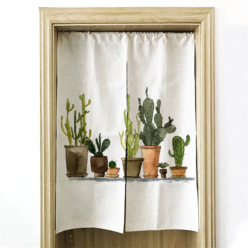 Cactus linen art curtain partition kitchen bedroom porch | Дом и сад
