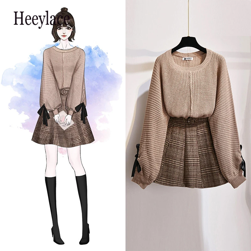 Женский комплект из двух предметов Вязаный топ и юбка студенческий повседневный