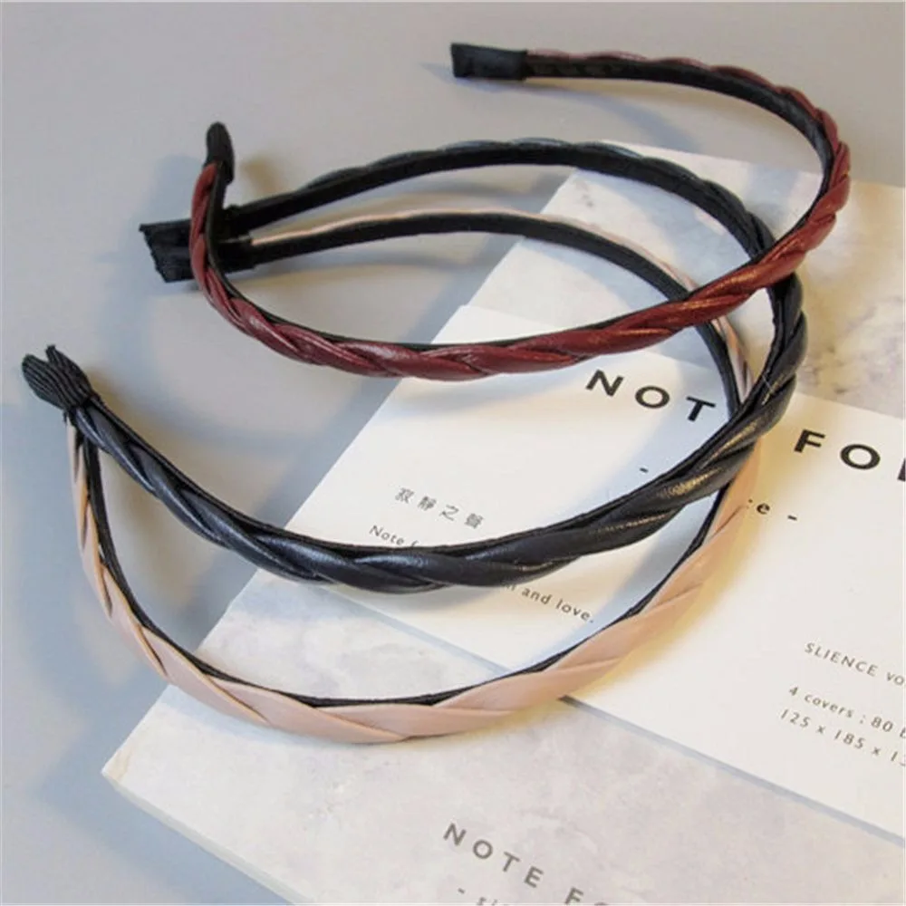 Модные Плетеные повязки для волос из искусственной кожи женщин и девочек 1 см