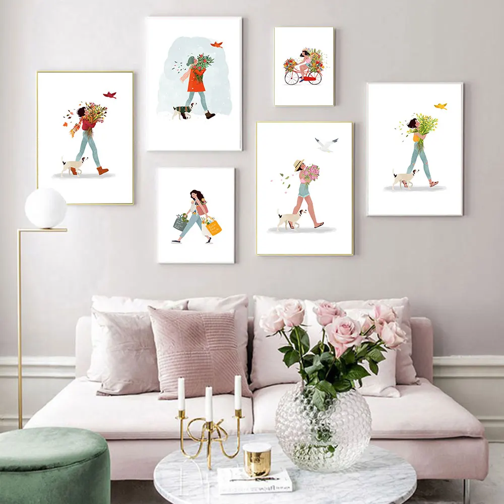 

Spring Walker Poster Bicycle Canvas Painting Nordic Summer Flower Art Print Modern Fall Wall Picture For Living Room Home Decor